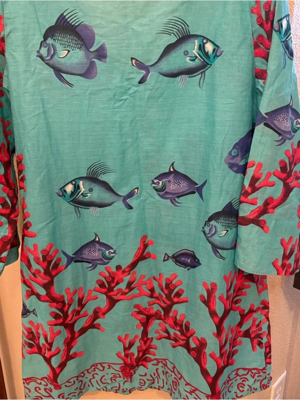 SOFT SURROUNDINGS Seychelles Coral & Fish Print V-Neck Tunic Dress Size M/L